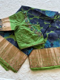 Saree falls and pico done. Blouse size: 38 can be extended till 44 Ready to ship across across USA Very light weight and easy to wear . Ready to ship across USA. No Returns/Exchanges... Custom blouse alteration will be charged and has to be paid upfront if applied. Please mention delivery  expectation when placing order. If priority delivery is expected charges will be applied. please understand there may be slight color variation based on the viewing device.. Delivery Time: Mostly Shipped in 24-48 hrs. If custom alteration expect the deliver time to change. Green Anarkali Blouse Piece In Tissue Silk, Transitional Green Tissue Silk Lehenga, Green Tissue Silk Blouse With Dupatta, Green Tissue Silk Blouse Piece For Navratri, Navratri Green Tissue Silk Blouse Piece, Designer Green Tussar Silk Sets, Green Blouse Piece With Cutdana For Transitional Season, Transitional Green Blouse Piece With Cutdana, Designer Wear Transitional Green Blouse Piece