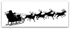 santa's sleigh and reindeer silhouetted against a white background