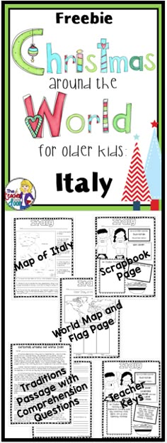 FREEBIE! This Christmas Around the World: Italy mini-unit integrates reading strategies and social studies concepts in a fun way for the month of December. Check out my complete Christmas Around the World for Older Kids unit with 12 countries and a research trifold project. Huge time-saver for you and it will keep your kids merry and bright! Christmas Around The World Italy, Holiday Around The World, Third Grade Social Studies, Christmas Lesson, Christmas In Italy, Christmas Teaching, Holiday Lessons, Map Skills, Third Grade Reading