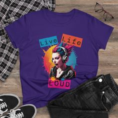 Live Life Loud - Punk Rocker Girl - Women's Midweight Cotton Tee T-shirt by WoodArtAudioCom on Etsy