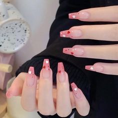 Ballerina Acrylic Nails, Nails Valentine, Ballet Nails, Heart Nail Designs, Heart Nail, Nagel Tips, Coffin Press On Nails, Fake Nails With Glue, Pretty Gel Nails