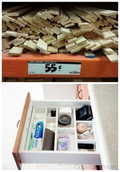 the drawers are filled with different types of items