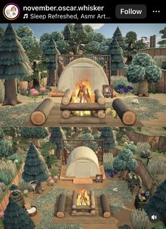 an animated fire pit in the middle of a forest