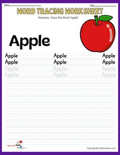 an apple worksheet with words and pictures to help students learn how to use the word