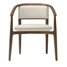 a white chair with wooden frame and armrests