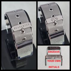 TO PERSONALISE YOUR STRAP PLEASE USE THE RIGHT OPTIONS "UPTO9" write up to 9 characters in the window below (CAPITAL LETTERS/NUMBERS) EMPTY- Plain Buckle (no Personalisation) EXAMPLE: 20mm Strap, "JAMES" Brushed (Front), "BOND" (Revers) 2x"UPTO5" write up to 5 characters in the window below for each Keeper Empty- Plain Loop (no Personalisation) Example: 20mm Greek "Ω" Polished, "007" + "JAMES" (2x"UPTO5" Keepers) (no description - photo default) Grab Bargain Watch not included, no tags. Please C Custom Silver Stainless Steel Watch Accessories, Personalized Silver Stainless Steel Watch Accessories, Durable Silver Watch Accessories For Gift, Durable Silver Stainless Steel Watch Accessories, Durable Stainless Steel Silver Watch Accessories, Durable Adjustable Silver Watch Accessories, Adjustable Stainless Steel Clasp Watch Accessories Gift, Black Stainless Steel Watch With Date Indicator, 007 James Bond