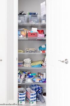 an organized pantry with baskets and other items