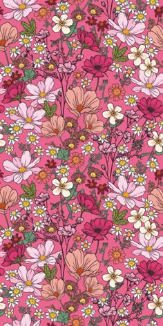 a pink background with lots of flowers on it