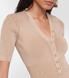 Le Body Yauco Bodysuit in Beige - Jacquemus | Mytheresa Chic Fitted Bodysuit With Button Closure, Beige V-neck Bodysuit For Spring, Ribbed Bodysuit For Workwear, Spring Beige V-neck Bodysuit, Fitted Bodysuit With Button Closure For Work, Expensive Stuff, Dark Beige, Modest Fashion Outfits, Layering Pieces