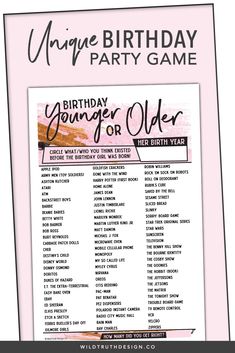 a birthday party game for young ones with the words, happy birthday younger ones or older