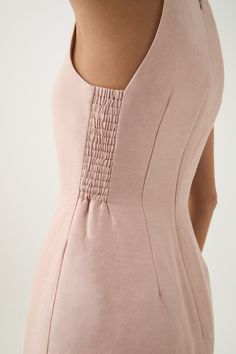 Paloma Mini Dress | Blush Pink | Aje – Aje ROW Linen Looks For Women, Two Fabric Dress, Dress Details Ideas, Back Neckline Designs, A Line Dress With Sleeves, Asymmetric Dresses, Pink Style Fashion, Asymmetric Neckline Dress, Tops For Women Long