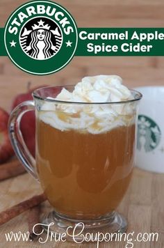 starbucks caramel apple spice cider in a glass mug