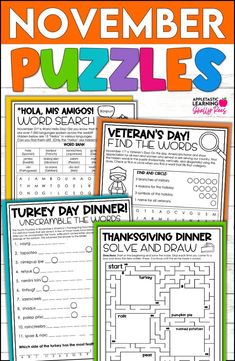 the november and december puzzles for kids to practice their word search in this printable activity