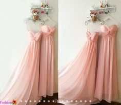 two pictures of the same dress hanging on a wall, one in pink and another in white