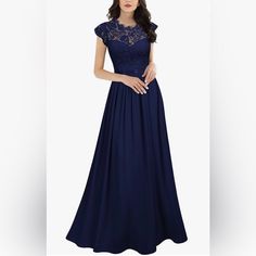 New With Tags Navy Blue Size S Blue Chiffon Evening Maxi Dress, Royal Blue Maxi Dress With Short Sleeves, Blue Short Sleeve Maxi Dress For Prom, Royal Blue Elegant Chiffon Dress, Blue Maxi Dress With Short Sleeves For Bridesmaid, Blue Short Sleeve Maxi Dress For Bridesmaids, Elegant Royal Blue Short Sleeve Maxi Dress, Evening Maxi Dress, Maxi Dress Evening