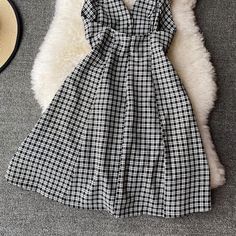 Materials: other Size: s, m, l Color: Black Gingham Outfit, French Retro, Plaid Dress, Gingham, Sleeveless Dress, Long Sleeve Dress, Plaid, Color, Black