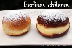 two pastries on a white plate with the words berrines chilenos