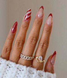 Glamorous and Cute Christmas Nails #christmasnails #winternails #novembernails [classy christmas nails, burgundy nail designs, november nail designs, christmas gel nails, red vevlet nails, november nails ideas, trendy christmas nails, simple winter nails, christmas nails] ***photos not mine, DM me for credit! 🎄❤ Christmas Nail Sets Almond, Christmas Nail Design Almond Shape, Christmas Acrylics Almond, Christmas Nail Inspo 2024, Builder Gel Christmas Nails, Funky Christmas Nails Acrylic, Almond Nail Christmas Designs, Christmas Red And White Nails, Christmas Nails Round Shape