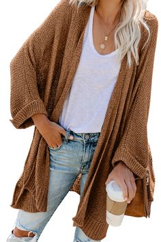 Brown Knit Cardigan Brown Knit Cardigan, Grey Knit Cardigan, Women Crafts, Black Knit Cardigan, Autumn Sleeve, Winter Vest, Winter Cardigan, Knit Fashion, Belleza Natural