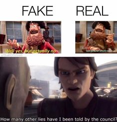 two pictures with one saying fake and the other saying real, both have funny faces