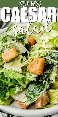 the best caesar salad with parmesan croutons and lettuce on top