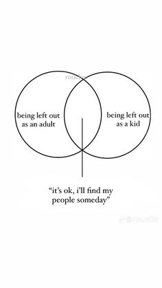 two intersecting circles with the words being left out as an adult and it's ok, i'll find my people somebody