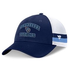 Proudly display your deep devotion to the Tennessee Titans with this Fundamentals Side Stripe trucker hat from Fanatics. It features a bold Tennessee Titans logo in raised embroidery on the front panels with mesh mid and rear panels for extra breathability. Plus, the unstructured design ensures this hat rests comfortably on your head. Team-colored Adjustable Trucker Hat With Curved Bill, Curved Bill Trucker Hat With Embroidered Logo For Fans, Curved Bill Trucker Hat With Embroidered Logo, Team-colored Trucker Hat With Curved Bill, Adjustable Trucker Hat With Embroidered Logo For Fans, Titans Logo, Tennessee Titans Logo, Raised Embroidery, Tennessee Titans