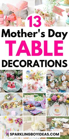 Celebrate Mom in style with these stunning Mothers Day table decorations! From elegant floral centerpieces to DIY place cards, these Mothers Day decor ideas will make her feel extra special on her day. Set the mood with beautiful tablecloths, napkins, and candle holders. Impress her with creative  Mothers Day tablescapes and beautiful arrangements. Whether you're planning a brunch, lunch, or dinner, these Mothers Day brunch table decorations will make her day unforgettable. Mothers Day Table Decorations, Spring Floral Centerpieces, Mothers Day Table, Brunch Table Decorations, Brunch Table Setting, Brunch Tablescape, Diy Mothers Day, Diy Place Cards, Mothers Day Dinner