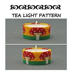 a candle that has been made out of beads and is sitting in front of the words tea light pattern