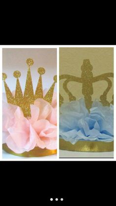 two pictures one with a cake and the other with a crown