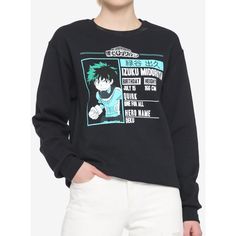 Up For Grabs Is A Brand New Without Tag My Hero Academia Deku Profile Pullover Crew Neck Sweatshirt Black Women's Size Medium. Officially Licensed. Relaxed Fit. Runs Slightly Larger For Juniors. Never Worn Or Used. Measurements Laying Flat Are Included In Photos, Please Compare Them To Your Own For Proper Fit! Please Refer To All Photos. Ask Any Questions Prior To Purchasing. Thanks! My Hero Academia Deku, Girls Sweatshirt, Sweatshirts Online, Girl Sweatshirts, Hoodie Girl, Izuku Midoriya, Boyfriend Fit, My Hero, Tshirts Online