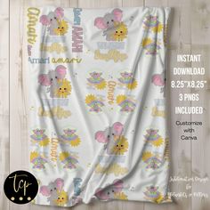 an elephant and giraffe baby blanket with the text instant printable