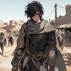 an image of a man in the middle of a desert with other people walking around