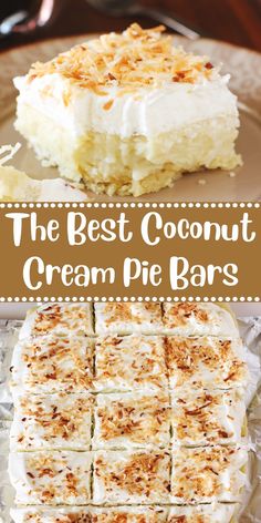 the best coconut cream pie bars on a plate