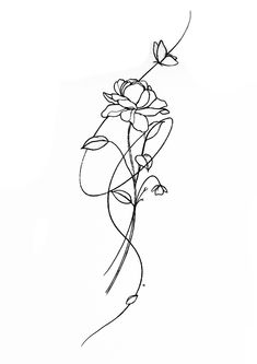 a black and white drawing of flowers on a white background