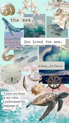 a collage of sea animals and seashells with the words, she loved the sea