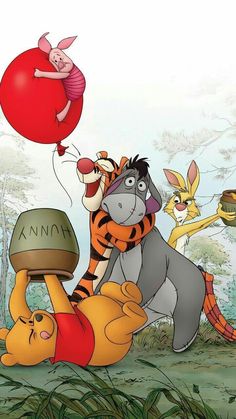 winnie the pooh and tigger are playing with each other in an animated scene