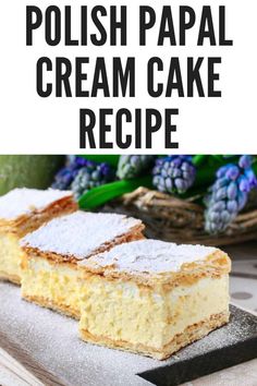 two pieces of cake sitting on top of a cutting board