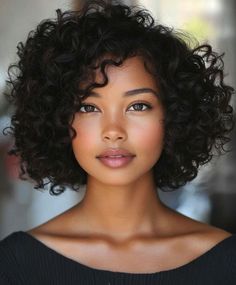 A short curly bob with tightly defined curls, offering a neat and polished look. Great for enhancing natural curls. Curly Bob Hair, Medium Bobs, Short Haircuts For Black Women, Curly Fro, Haircuts For Black Women, Bob Haircut Curly, Colored Curly Hair, Short Curly Bob, Black Curly Hair