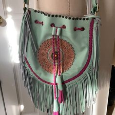 Nwt. World Family Ibiza Amazing Leather Beaded Fringe Bag. Never Worn. Perfect Condition. Sold Out On The Website In This Color. Purchased In Barcelona In 2019. Hot Pink Bag, Medicine Pouch, Shibori Print, Tory Burch Crossbody, Boho Dresses Long, Boho Dresses, Boho Purses, Fringe Bags, Canvas Crossbody Bag