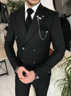 6 Button Suit Men, 6 Button Suit Mens Fashion, Black Double Breasted Suit Men, Double Breasted Suit Men Wedding, Coat Pant For Men Suits Wedding, Coat Pant For Men, Black Three Piece Suit, Black Double Breasted Suit