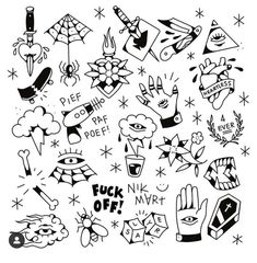 an assortment of tattoos on a white background