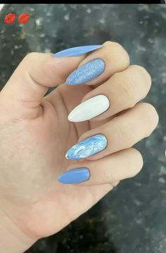 Painted Acrylic Nails, Blue Nail, Blue Nails