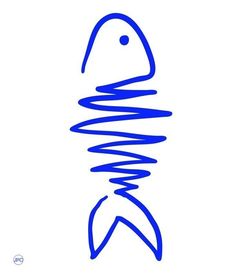 a drawing of a fish with blue spirals on it