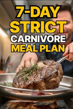 Transform your health with a 7-Day Strict Carnivore Diet Meal Plan! 🥩🥓 Enjoy delicious, meat-focused meals designed to optimize weight loss, boost energy, and enhance mental clarity. Perfect for a full week of simple, nutrient-dense eating! 🌟 Karnivoor Diet, Caveman Diet Meal Plan, Carnivore Diet Weekly Meal Plan, Carnivore Diet Recipes Airfryer, Carnivore Weekly Meal Plan, Strict Carnivore Diet Food List, Simple Carnivore Meal Plan, All Meat Diet Meals, Carnivore Diet Meal Plan For Women Easy