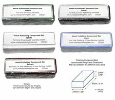 four different types of metal polishing compound bar sizes and their corresponding labels are shown