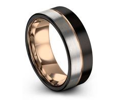 Black Tungsten Ring, Silver Wedding Band Men, Rose Gold Ring, Engagement Rings Sets, Best Friend Birthday Gifts, Boyfriend Christmas Gift Our Luxury Black, Silver, and Rose Gold  Tungsten Carbide Men's Wedding Band Ring is designed for ultimate comfort with a sleek brushed and polished finish. Renowned for their durability, tungsten carbide rings are exceptionally strong--approximately ten times tougher than gold and four times stronger than titanium. These rings resist scratches and fading unde Tungsten Engagement Rings, Tungsten Carbide Mens Rings, His And Her Wedding Rings, Rose Gold Tungsten Ring, Mens Wedding Bands Black, Michael Angelo, Gunmetal Ring, Rose Gold Tungsten, Mens Wedding Bands Tungsten