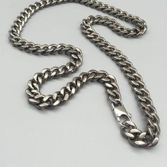 10.5 mm Solid Titanium Chain: Curb link chain made of pure titanium.  100% hypoallergenic, very light weight, durable, comfortable for everyday wear. Size:10.5 mm x 650 mm Two different clasps is Panlong clasp and 8 clasp. Clasp 1: Steel panlong Clasp Clasp 2:Titanium 8 Clasp (inside spring is steel) Gunmetal Cable Chain Link Necklace, Gunmetal Link Chain Necklace In Stainless Steel, Stainless Steel Chain Necklace, Style Necklace, Chain Styles, Hair Jewelry, Chains Necklace, Large Size, Chain Necklace