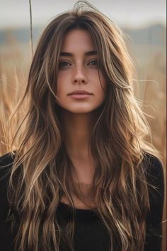 Long Haircut Textured Layers, Long Long Layered Hair, Layered Long Hairstyles Straight, Light Brunette Curtain Bangs, Long Layers And Angles Haircuts, Brunette Model Aesthetic, Long Hair Layered Cut, Layered Long Hair Unstyled, Super Long Hair With Curtain Bangs