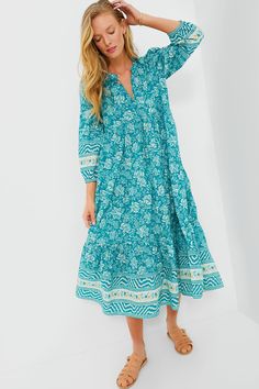 Palmetto Bouquet Long Sleeve Salty Paloma Caftan Summertime Dresses, Fisherman Style, Plus And Minus, Ancient Greek Sandals, Ruffled Collar, Greek Sandals, Feminine Aesthetic, Ruffle Collar, Tier Skirt